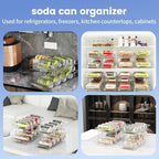 Drink Organizer for Fridge Soda Holder for Refrigerator Can Dispenser,Adjustable Width Can Holders for Fridge Suitable for Storage Cabinet and Pantry Clear (2 Pack)