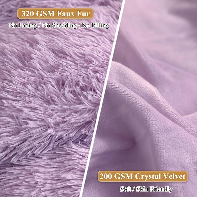 XeGe Faux Fur Lavender Pillow Cases, Plush Shaggy Soft Fluffy Light Purple Decorative Pillowcases, Furry Fuzzy Pillow Shams with Zipper Closure, Set of 2 (King, Orchid Tint)
