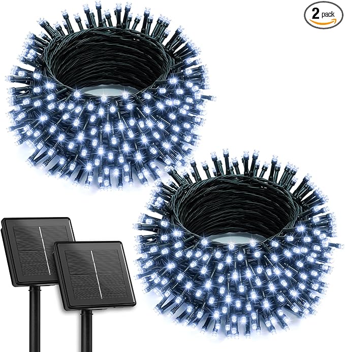 Brightown 2 Pack Solar String Lights Outdoor, Total 144Ft 400 LED Twinkle Fairy Lights Waterproof with 8 Modes Auto On/Off for Patio Tree Garden Party Home Wedding Christmas Decorations (Cool White)