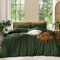 MooMee Bedding Duvet Cover Set 100% Washed Cotton Linen Like Textured Breathable Durable Soft Comfy (Solid Forest Green, Oversized King Plus 128"x120")