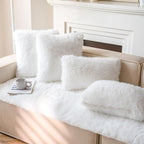 Neelvin Cream White Faux Fur Cozy Fluffy Double-Sided Decorative Throw Pillow Covers 20x20 inch Set of 2,Velvet Pillowcase Cushion Case for Sofa Couch