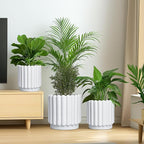 Ceramic Flower Pots - 12 Inch Plant Pot Indoor Outdoor, Fluted Large Ceramic Planters with Drainage Hole, Modern Round Planters, Apartment Decor, Plant Lover Gifts, White