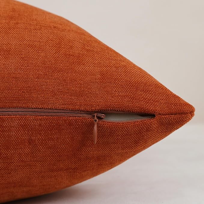 Jeneoo Burnt Orange Decorative Throw Pillow Covers Soft Chenille Comfy Square Rust Couch Cushion Cases Decor (Set of 2, 18 x 18 Inches)