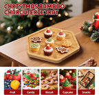 TJ POP Christmas Hexagonal Bamboo Serving Tray with Laser-Carved Snowflake Design - Natural Wooden Food Tray Serving Platter for Holiday Snacks, Drinks, Festive Kitchen Dining Decor (10” x 9”)
