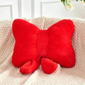 Red Bow Pillow, Soft Bow Decorative Pillows with Faux Rabbit Fur, Cute 12" Bow Throw Pillows, Aesthetic Home Decor Bow Shaped Plush Pillow for Bedroom Sofa Couch