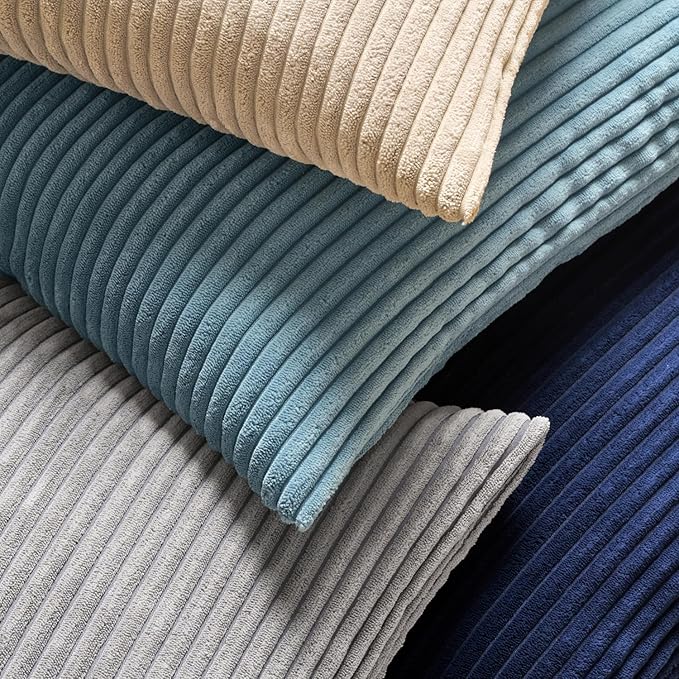 MIULEE Winter Pack of 2 Corduroy Soft Soild Decorative Square Throw Pillow Covers Cushion Cases Pillow Cases for Couch Sofa Bedroom Car 18 x 18 Inch 45 x 45 cm Dark Blue