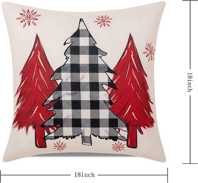 Red Christmas Decorations-Throw Pillow Covers 18x18 in Set of 4,Decorative Joy Snowflake Pillow Case for Couch Sofa Winter Holiday Indoor Outdoor Home Red White Xams Decorations