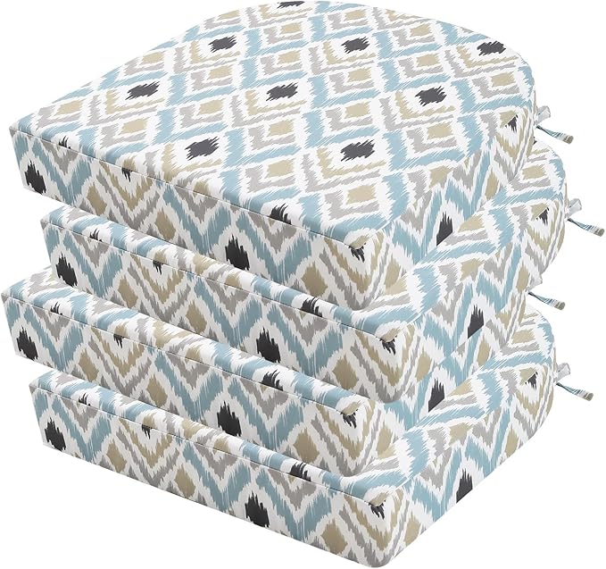 idee-home Outdoor Chair Cushions Set of 4, Thick 17" x 17" x 3" Outdoor Seat Cushions Patio Furniture Waterproof with Ties, Dining Pads