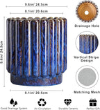Ceramic Planter - 9.6 Inch Ceramic Plant Pots Indoor Outdoor, Round Flower Pots with Drainage Hole, Large Fluted Modern Planter, Room Home Bedroom Decor, Plant Lover Gifts, Blue