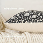 Floral Throw Pillow Covers 24x24 Farmhouse Block Print Pillow Covers Decorative Pillow Covers Couch Pillows for Living Room Vintage Accent Sofa Pillows Set of 2, Black