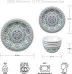 Blue Medallion 12-Piece Melamine Dinnerware Set