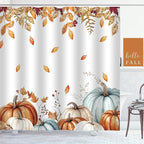 Fall Pumpkin Shower Curtain Autumn Leaves Harvest Thanksgiving Shower Curtains for Bathroom Waterproof Polyester Fabric Bathroom Curtain 72 x 72 Inch with 12 Hooks