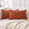MIULEE Pack of 2 Rust Pillow Covers 12x20 Inch Soft Boho Striped Corduroy Throw Pillow Covers Set Decorative Square Cushion Cases Pillowcases for Sofa Bedroom Couch