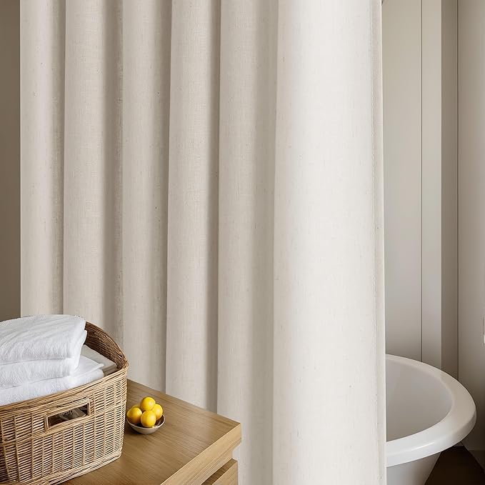 80 Inch Long Shower Curtain Tan Beige Linen Extra Long Shower Curtains for Bathroom Boho Farmhouse Water Repellent Drapes Set Bathroom Decor Bath Drapes with Hooks 72x80 Inch, Grey Beige