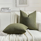 FUTEI Moss Green Chenille Decorative Throw Pillow Covers 26x26 Inch Set of 2,Soft Cozy Faux Linen Textured Euro Pillow Shams,Farmhouse Home Decor for Couch Living Room