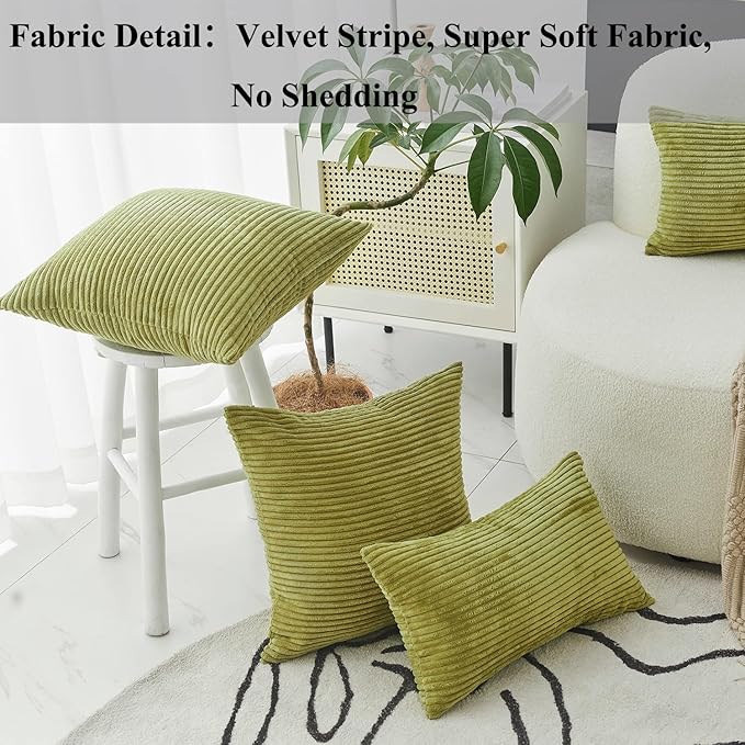 Home Brilliant Green Throw Pillow Covers 12x20 Striped Corduroy Solid Set of 2 Spring Decoration Oblong Pillowcases for Sofa Couch Living Room Decor, 12 x 20 inch, Grass Green
