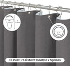 Inhousolu Boho Farmhouse Shower Curtain with Fabric Liner Set, Faux Linen Textured, 14 Metal Hooks Luxury Weighted Hem, Washable Wrinkle Free Bath Curtain for Hotel Bathroom 72"W x 84"L Graphite Grey