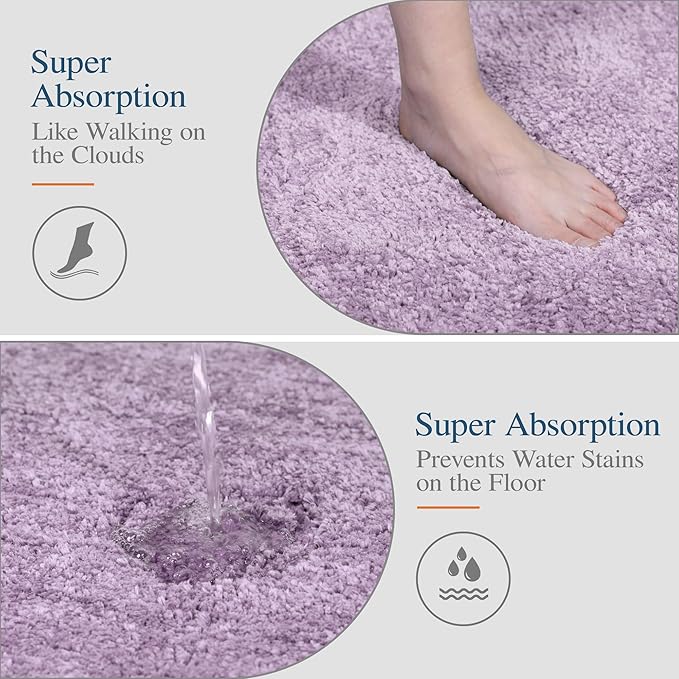 Walensee Non Slip Bath Mat - Lavender (16 x 24), Soft Microfiber Shaggy Mat, Machine Washable, Thick Plush