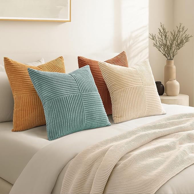Topfinel Decorative Blue Throw Pillow Covers 16×16,Boho Pillow Covers Set of 4 Soft and Cozy Velvet Double-Sided Designs,Mix and Match for Couch Boho Farmhouse Fall Home Decor