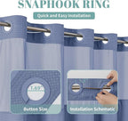 MoonLightBlue Extra Long No Hook Waffle Weave Shower Curtain with snap-in Liner Replacement, 230GSM Waterproof Fabric Hotel Shower Curtain Set for Bathroom, Through Mesh Top Window,71Wx86H
