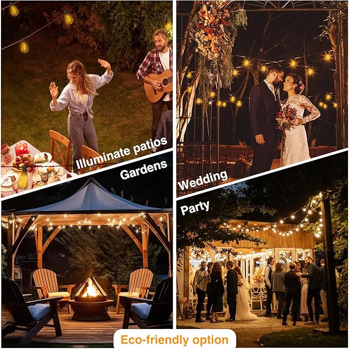 DAYBETTER 150ft Solar String Lights Outdoor waterproof-75 Bulbs Outdoor String Lights Solar Powered with 7W Solar Panel, 12+ Hours Runtime & IP65 Weatherproof for Backyard, Wedding, Camping