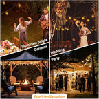 DAYBETTER 100ft Solar String Lights Outdoor Waterproof 50 Bulbs 2700K Warm White Outdoor String Lights Solar Powered 5W Solar Panel, 12+ Hours Runtime Luces solares automáticas