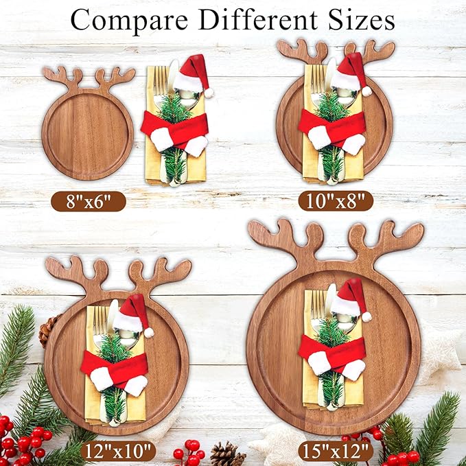 Small Acacia Wood Plates for Christmas Decorations Round Wooden Dessert Trays Cheese Charcuterie Board Mini Xmas Cookies Serving Platter Decorative Snack Appetizer Plates for Christmas Holiday Plate