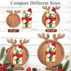 Renawe Decor Christmas Dinner Plate 12"x10" Wooden Cheese Charcuterie Board Xmas Cookies Platter Wood Salad Charger Plates for Christmas Holiday Festive Serving Dish Decorative Round Dessert Trays