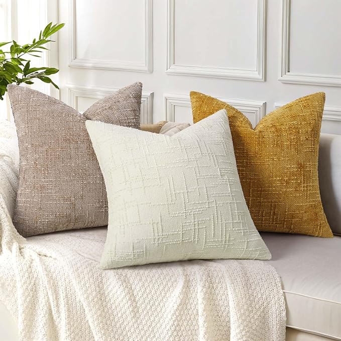 decorUhome Christmas Cream White Chenille Throw Pillow Covers 26x26 Set of 2 Thick Textured Slubby Couch Pillow Covers Farmhouse Accent Modern Neutral Decorative Pillow Cases for Bed Sofa Living Room
