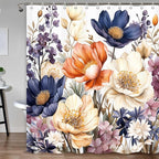 Boho Floral Shower Curtain, Elegant Flower Shower Curtains for Bathroom, Modern Colorful Chic Bathroom Decor Washable Durable Fabric Set with Hooks 72x72 Inch