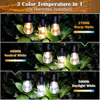 Mlambert 2 Pack Each 48FT 3-Color in 1 Solar String Lights Outdoor, Dimmable Patio Lights with Remote, 30+5 Waterproof LED Bulbs for Cafe Bistro Yard