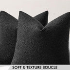 MIULEE 24x24 Decorative Euro Sham Throw Pillows for Bed Set of 2 Textured Boucle Neutral Winter Throw Pillow Covers Halloween Black Accent Solid Couch Pillowcases Sofa Livingroom Home Decor