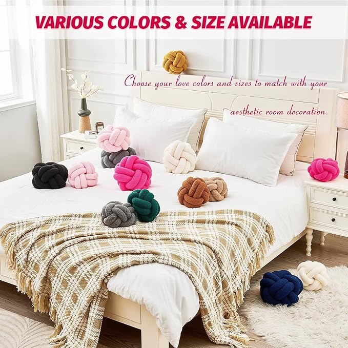 Uvvyui Knot Pillow Ball, Soft Hot Pink Home Decor Knotted Pillows, Handmade Round Plush Throw Pillow, Aesthetic & Cute Large Decorative Pillows for Bed, Floor, Couch, Bedroom Home Decor 11 inches