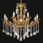 Luxury Copper Crystal Chandelier, 30" Vintage K9 Crystal Pendant Light with 8 Lights, Antique Brass Finish Ceiling Light Fixture with Scrolled Arms for Dining Room Living Room Foyer Villa Hotel