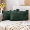 MIULEE Christmas Decorative Lumbar Throw Pillow Covers for Couch Bed Livingroom 12x20 Inch Set of 2 Dark Green Boho Accent Throw Pllows Broadside Striped Patchwork Soft Corduroy Pillowcases