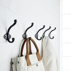 SKOLOO Heavy Duty Black Wall Hooks, Farmhouse Style Cast Iron Hooks, Pack of 5, Ideal for Backpack, Hat, Coat, and Towel Hooks - Perfect for Entryway, Mud Room, and Bathroom Storage