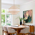 25.6" Gold Drum Chandelier with White Linen Lampshade 6-Light Modern Farmhouse Chandelier Light Fixture for Living Room, Dining Room, Kitchen Island, Entryway, Stairway