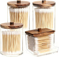 AXX Qtip Dispenser Apothecary Jars Bathroom - Qtip Holder Storage Canister Clear Plastic Jar for Cotton Swab,Q-Tips,Cotton Rounds (E#Brown 4Pcs)