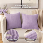 MIULEE Winter Pack of 2 Corduroy Pillow Covers Soft Soild Cushion Cases Decorative Square Throw Pillow Covers Lavender Pillowcases for Sofa Bedroom Car 18 x 18 Inch 45 x 45 Cm