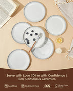 Salad Plates Set of 6, Microwave Safe Plates for Dessert, Appetizer, Scratch Resistant and Dishwasher Safe, Moonstone White