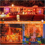 2 Pack Halloween Lights Outdoor, Total 200FT 600 LED Orange String Lights for Outside with 8 Modes Waterproof, Plug in Halloween Decorations for Indoor Bedroom Patio Garden Party Holiday