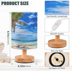 Table Lamp Tropical Beach White Sand Coconut Palm Tree Clear Blue Sky Ocean Nightstand Lamp with Wood Base Fabric Lamp Shade Bedside Desk Lamp for Living Room Bedroom Kids Room Office