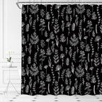 Black Floral Shower Curtain Black White Botanical Shower Curtain Boho Floral Farmhouse Cute Leaves Plant Retro Flowers Bathroom Curtain Set with Hooks(36" WX70 H)