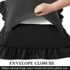 KKJIAF Ruffle Pillow Cases Queen Size Set of 2, Ruffled Pillow Covers with Envelope Closure, Wrinkle Resistant Pillowcases 20" x 30", Ruffled Pillow Shams, Black