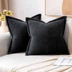 MIULEE Decorative Throw Pillow Covers for Couch Bed Livingroom 20x20 Inch Set of 2 Black Boho Accent Throw Pllows Broadside Striped Patchwork Soft Corduroy Pillowcases