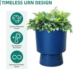 16.75" H Urn-Style Tall Planters, 2-Pack Modern Large Flower Pots for Outdoor Indoor, 2-in-1 Design Plant Containers for Garden Patio Yard Balcony Porch or Home Decor, Cobalt Blue, UV-Protect