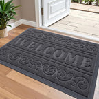 OLANLY Welcome Door Mat Indoor Outdoor Entrance, Heavy Duty Sturdy Front Door Mat, Waterproof All-Weather Doormat, Stain Resistant, Low Profile, Easy Clean Patio Entryway Mat, 36 x 24, Grey