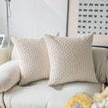 Kevin Textile Pillow Covers Decorative Set of 2 Striped Corduroy Plush Velvet Pillowcases Boho Cushion Cover for Couch 18x18 Inch Cream