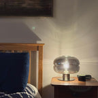 Lotus Atelier Modern Table Lamp, Smoked Glass Shade, Brushed Metal Base Aesthetic Home Decor