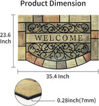 Door Mat Welcome Mat, Heavy Duty Door Mat 23.6 x 35.4 Inch Front Door Rug Doormat for Outdoor Entrance Home Non-Slip Rubber Rug for Front Door, Outside, Entryway, Patio (Brown Yellow Welcome)
